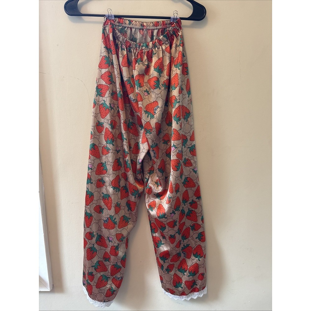 Strawberry Satin/Silk Women's Pajama Pants Fringe Cottagecore Foody